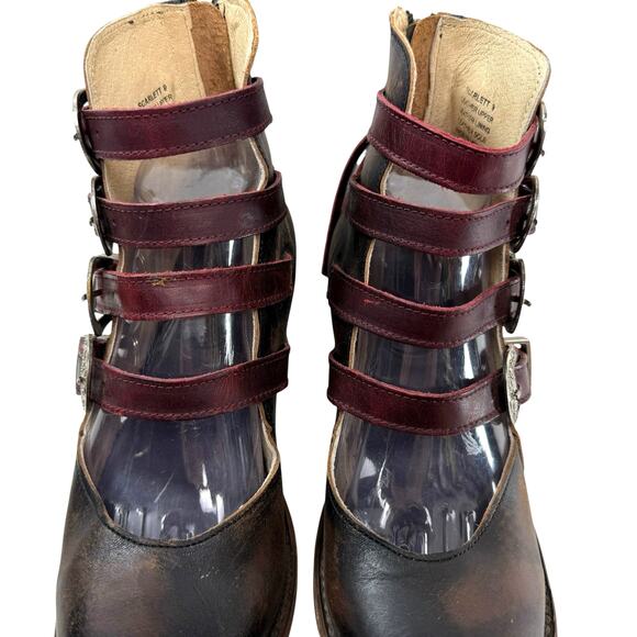 FREEBIRD Scarlett Leather Boots Black Women Size 9 Short Ankle 4 Buckles Heeled - Picture 5 of 12